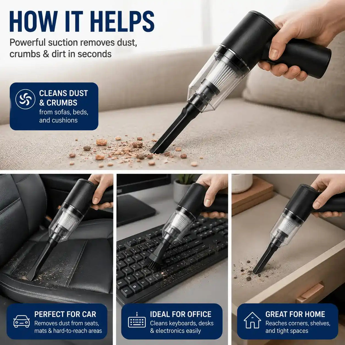 Mini USB Rechargeable Vacuum Cleaner | 3-in-1 Portable Cleaner