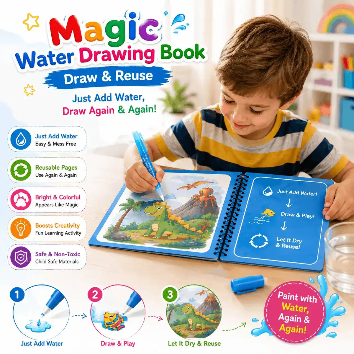 Magic Water Drawing Book - Draw & Reuse